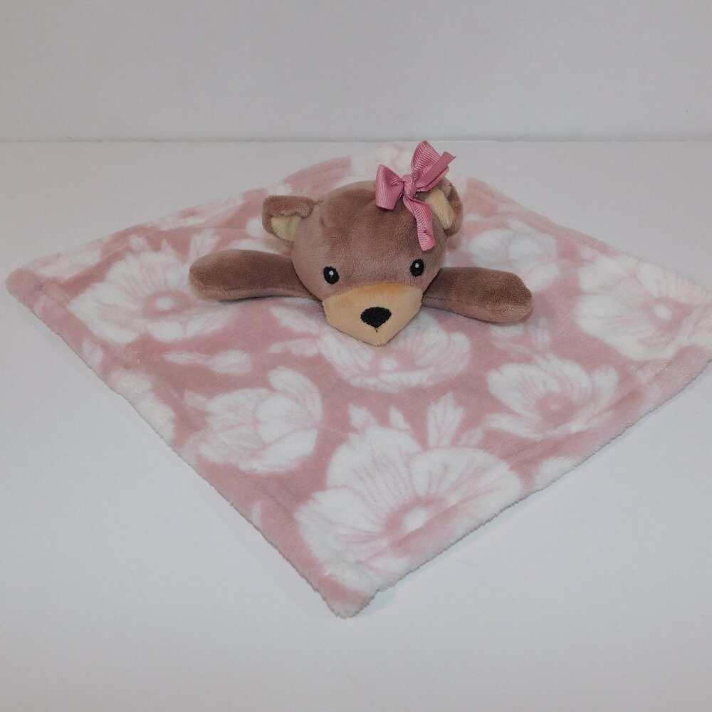 Lila & Jack Brown Mauve Teddy Bear w bow Floral Security Blanket Baby lovey nunu